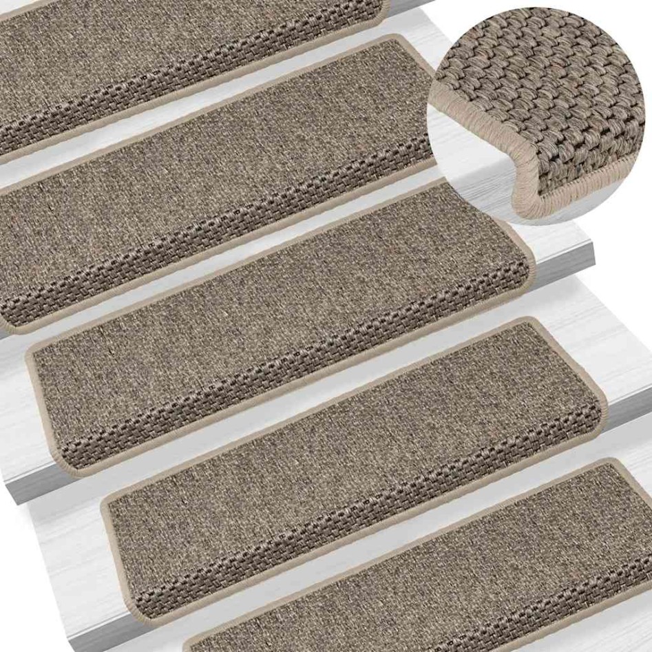 Alfombrilla autoadhesiva escalera sisal 15 uds beige 65x21x4