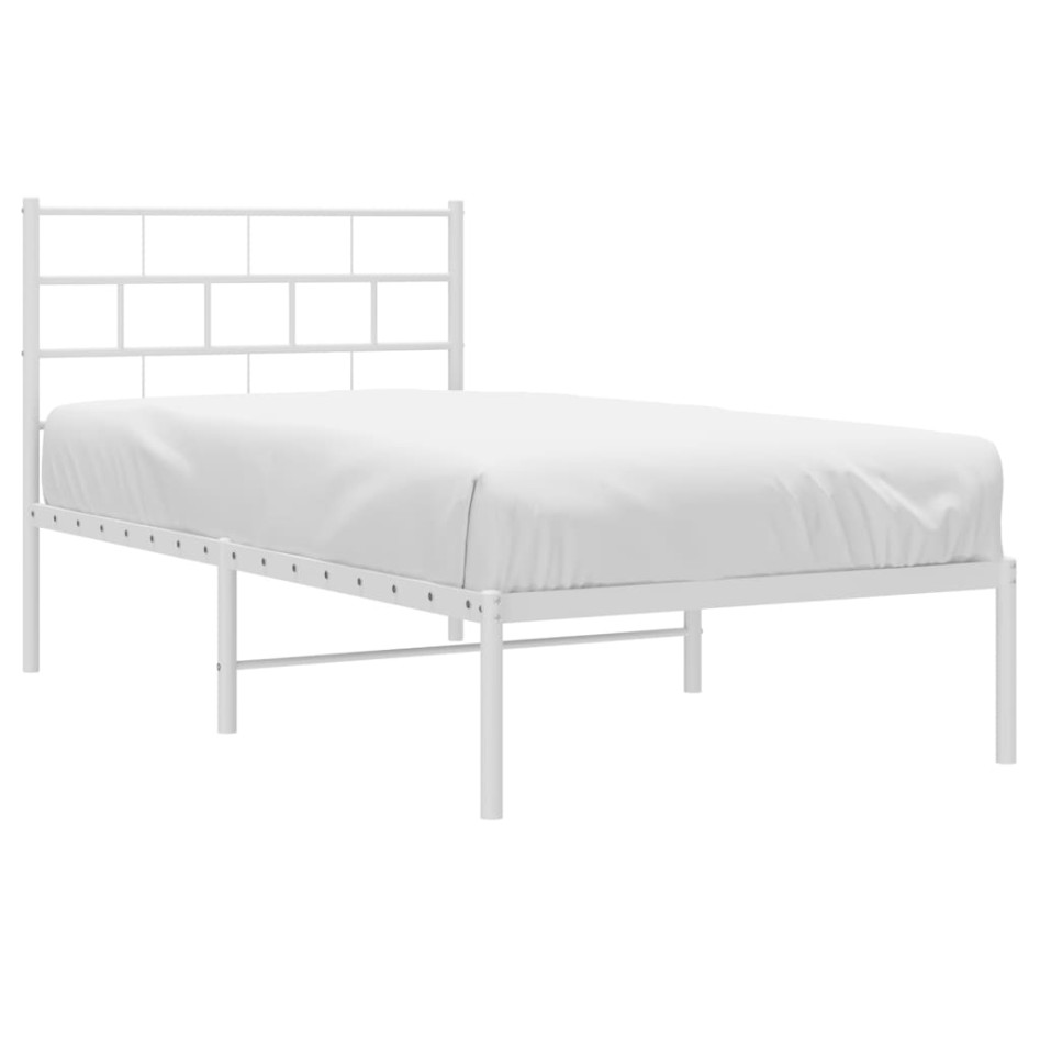 Estructura cama sin colchón con cabecero metal blanco 90x200