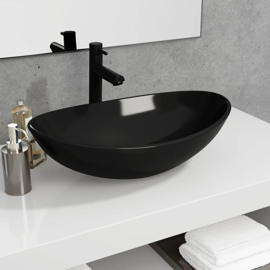 Lavabo de vidrio templado negro 54,5x35x15,5