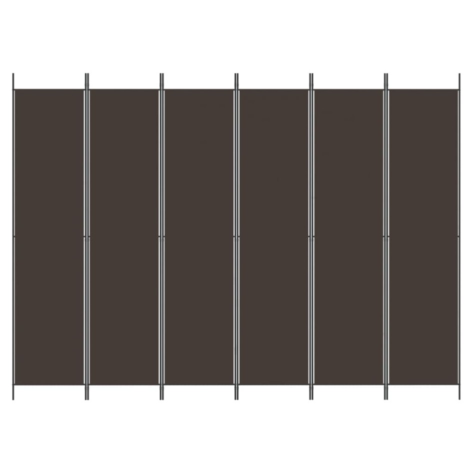 Biombo divisor de 6 paneles de tela marrón 300x220