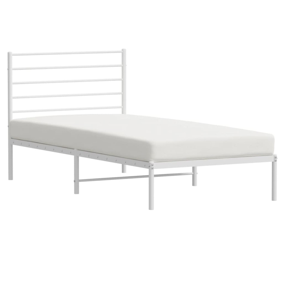 Estructura cama sin colchón con cabecero metal blanco 75x190