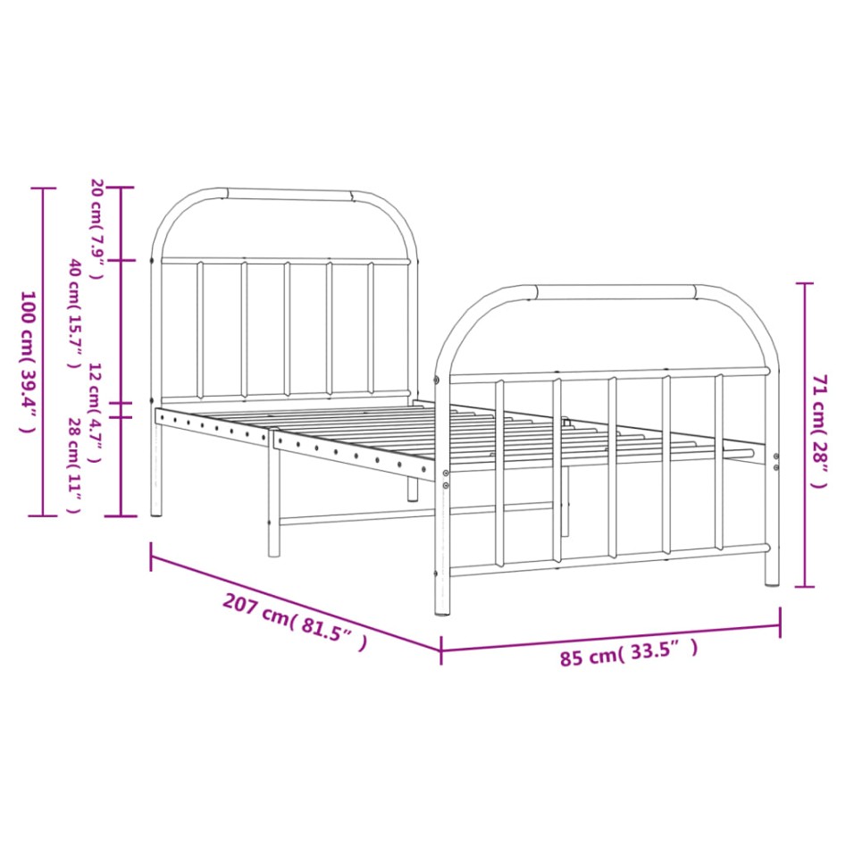 Estructura cama sin colchón con estribo metal negro 80x200