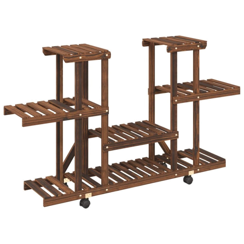 Soporte para flores con ruedas madera maciza abeto 110x25x78