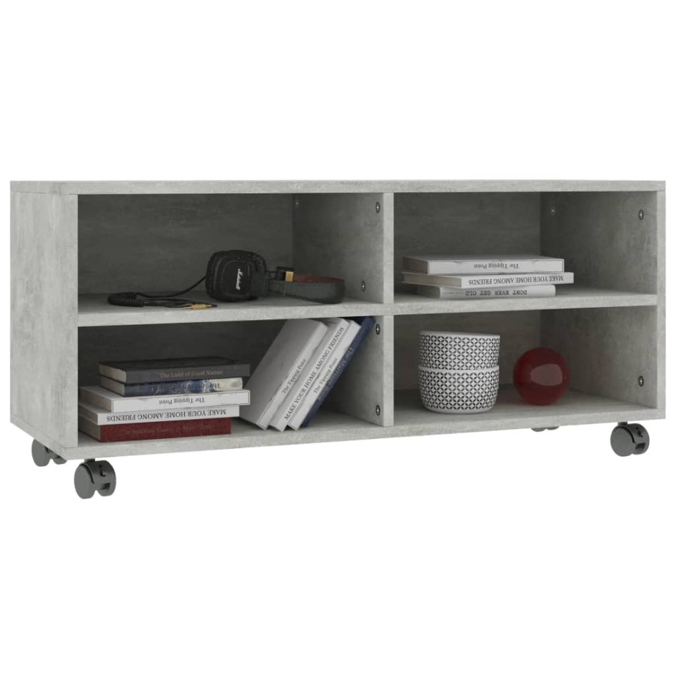 Mueble de TV con ruedas contrachapada gris hormigón 90x35x35