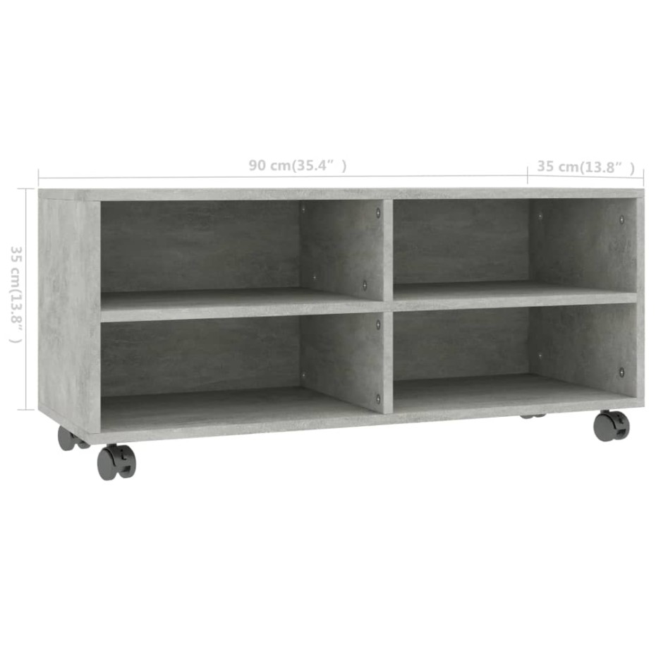 Mueble de TV con ruedas contrachapada gris hormigón 90x35x35
