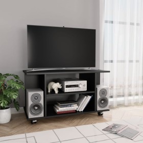 Mueble de TV con ruedas madera de ingeniería negro 80x40x45