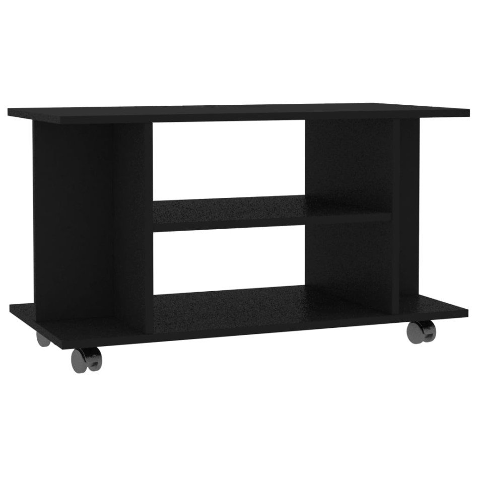 Mueble de TV con ruedas madera de ingeniería negro 80x40x45