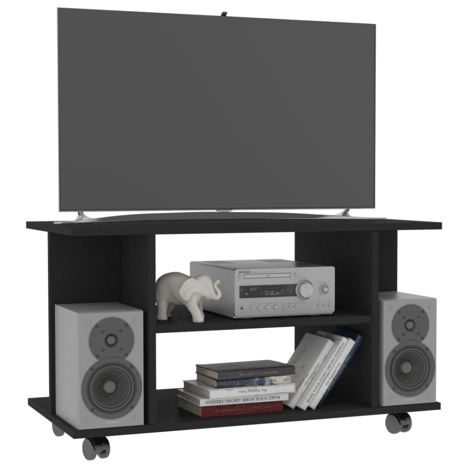 Mueble de TV con ruedas madera de ingeniería negro 80x40x45