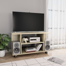 Mueble de TV ruedas madera ingeniería roble Sonoma 80x40x45