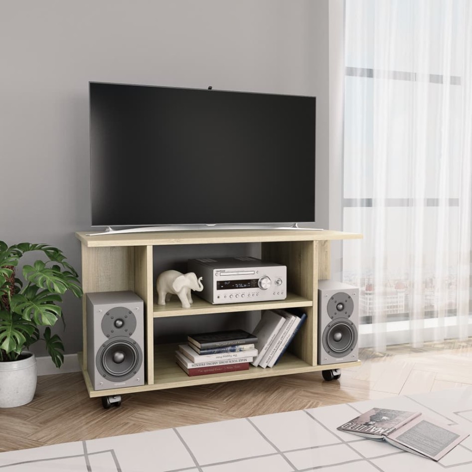 Mueble de TV ruedas madera ingeniería roble Sonoma 80x40x45