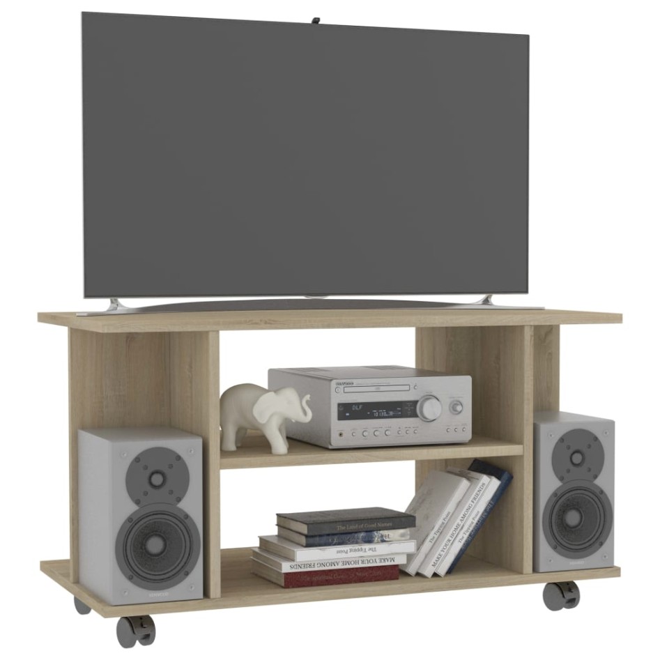 Mueble de TV ruedas madera ingeniería roble Sonoma 80x40x45