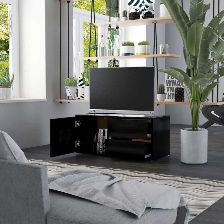 Mueble para TV madera contrachapada negro 80x34x36