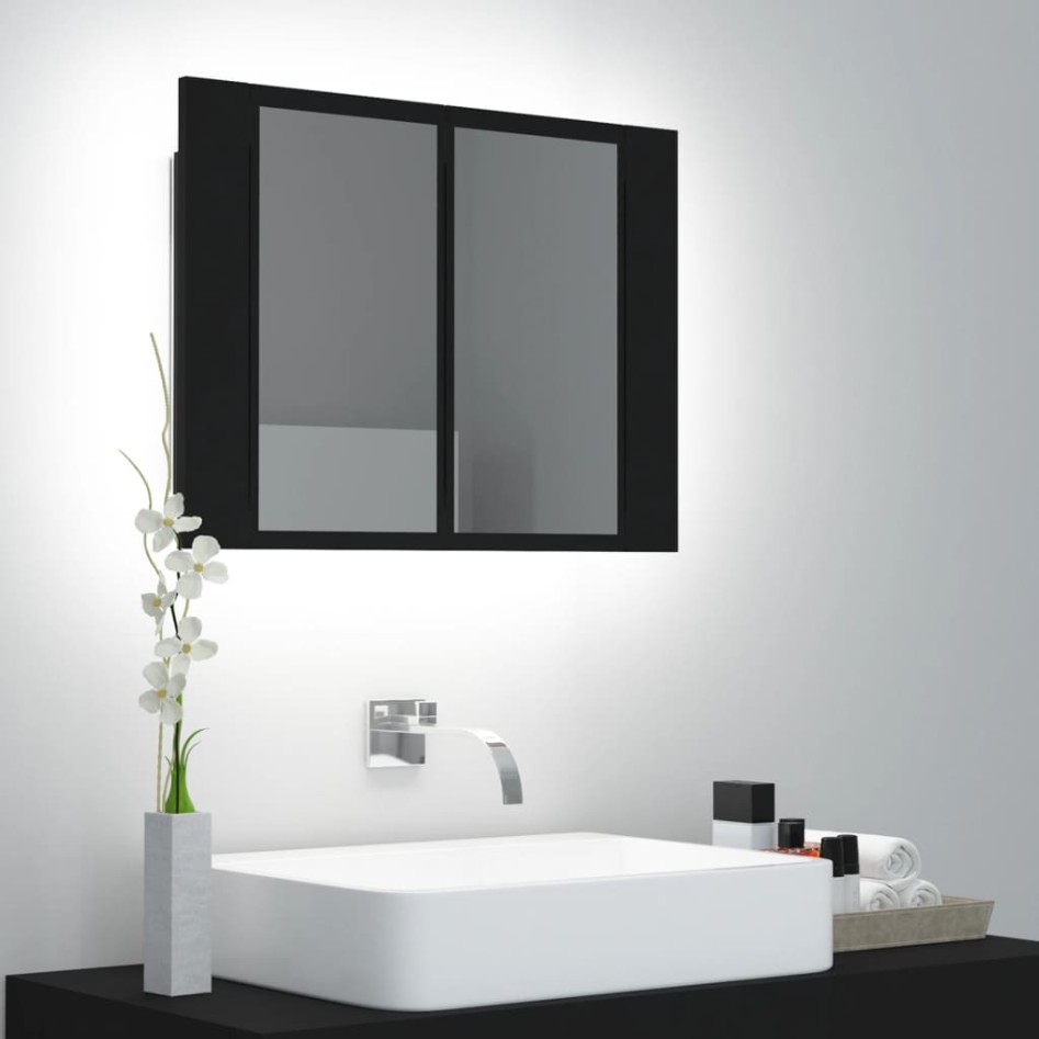 Armario espejo de baño con luz LED acrílico negro 60x12x45