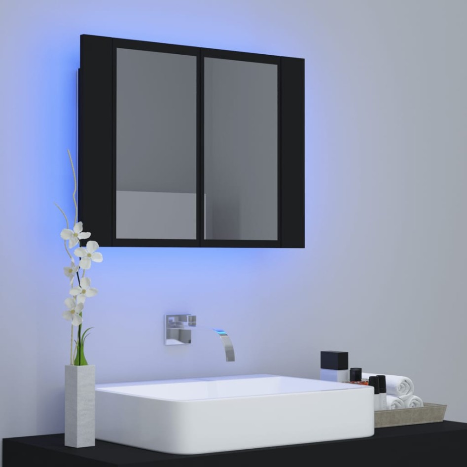 Armario espejo de baño con luz LED acrílico negro 60x12x45