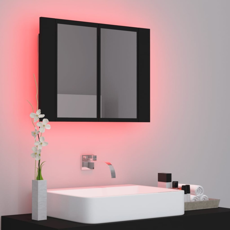 Armario espejo de baño con luz LED acrílico negro 60x12x45