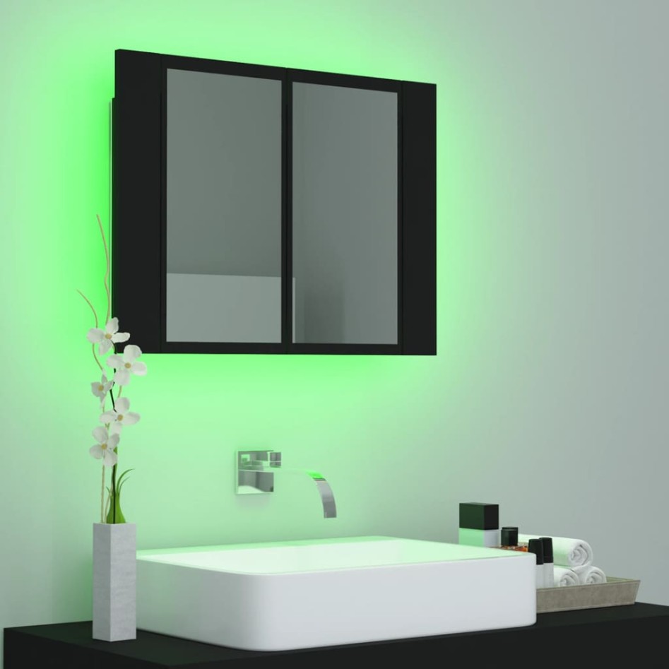 Armario espejo de baño con luz LED acrílico negro 60x12x45