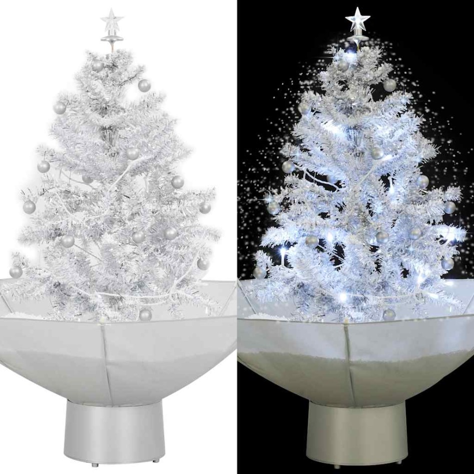 Árbol de Navidad con nieve con base en paraguas blanco 75
