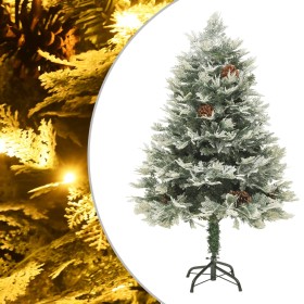 Árbol de Navidad con luces y piñas PVC PE verde 150
