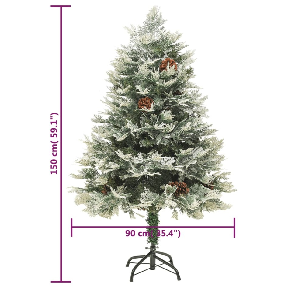 Árbol de Navidad con luces y piñas PVC PE verde 150