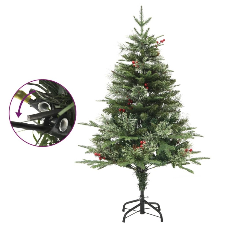 Árbol de Navidad con luces y piñas PVC PE verde 150