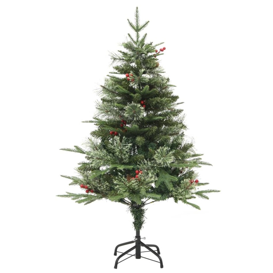 Árbol de Navidad con luces y piñas PVC PE verde 150