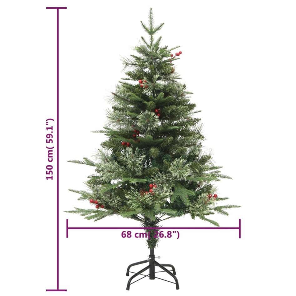 Árbol de Navidad con luces y piñas PVC PE verde 150