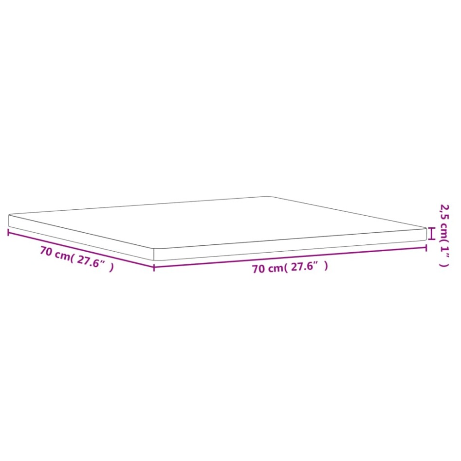 Tablero de mesa cuadrado de madera maciza de haya 70x70x2,5