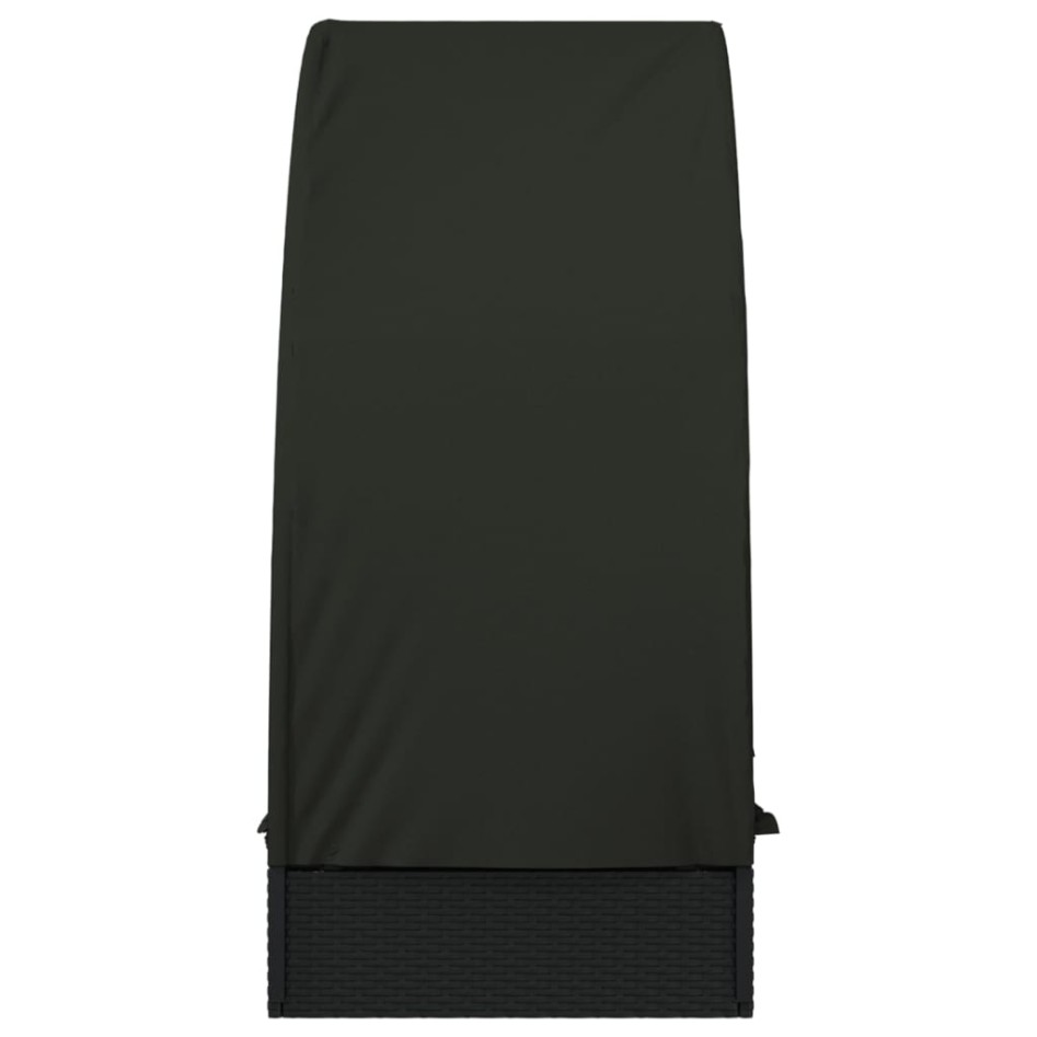 Tumbona con toldo redondo ratán sintético negro 211x57x140