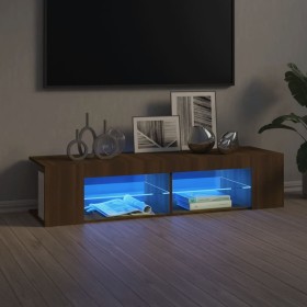 Mueble de TV con luces LED marrón roble 135x39x30