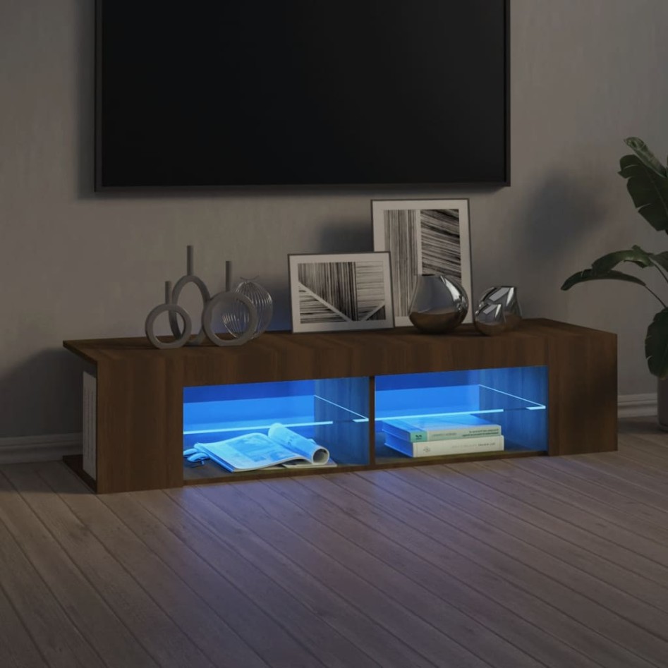 Mueble de TV con luces LED marrón roble 135x39x30