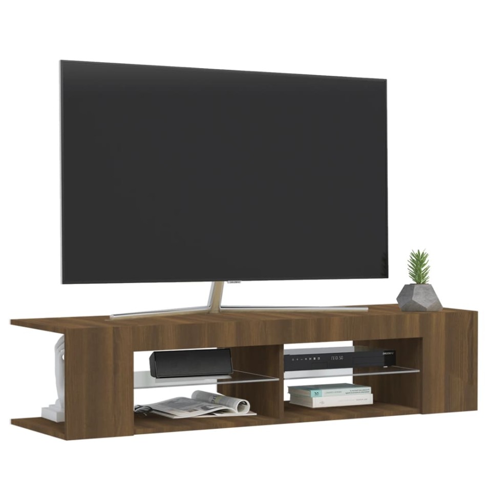 Mueble de TV con luces LED marrón roble 135x39x30