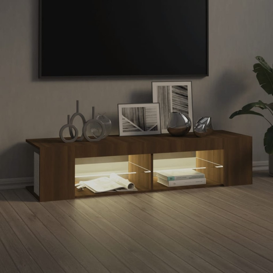 Mueble de TV con luces LED marrón roble 135x39x30
