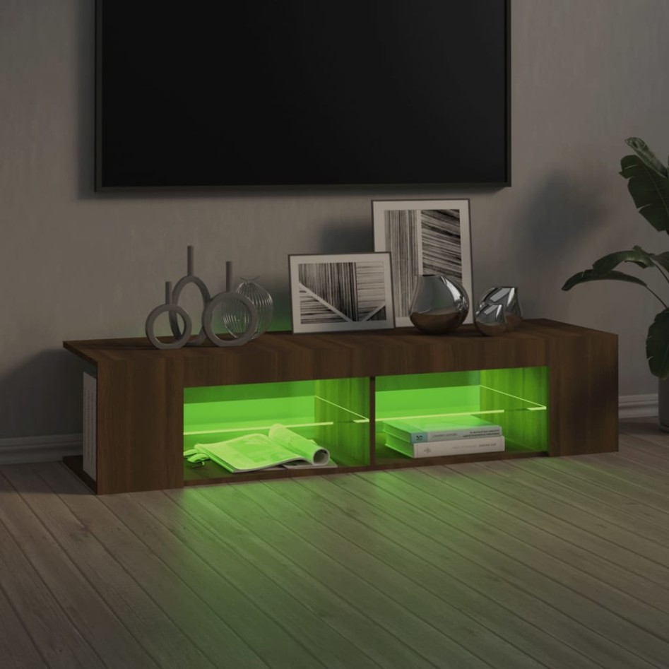 Mueble de TV con luces LED marrón roble 135x39x30