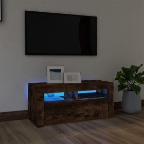 Mueble de TV con luces LED roble ahumado 90x35x40