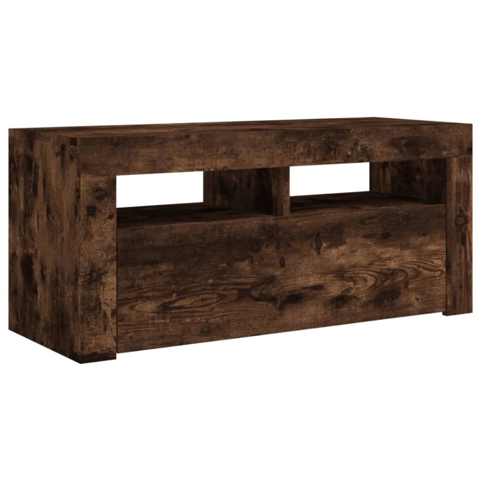 Mueble de TV con luces LED roble ahumado 90x35x40