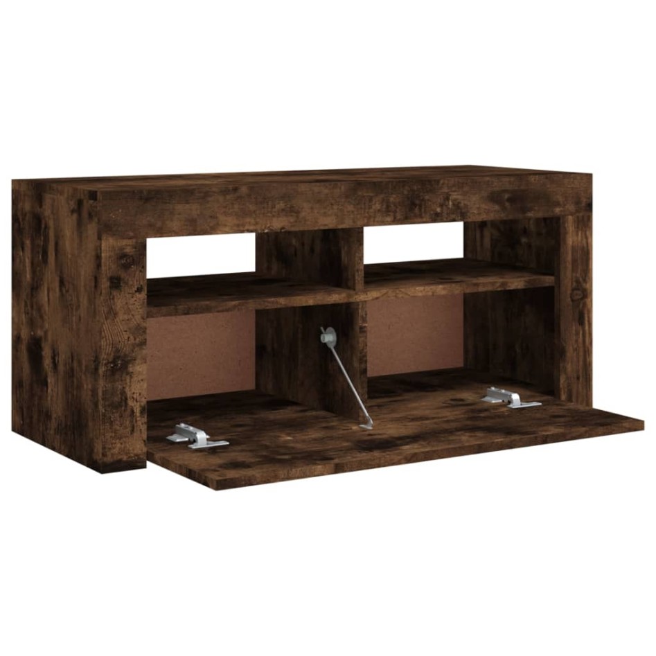 Mueble de TV con luces LED roble ahumado 90x35x40