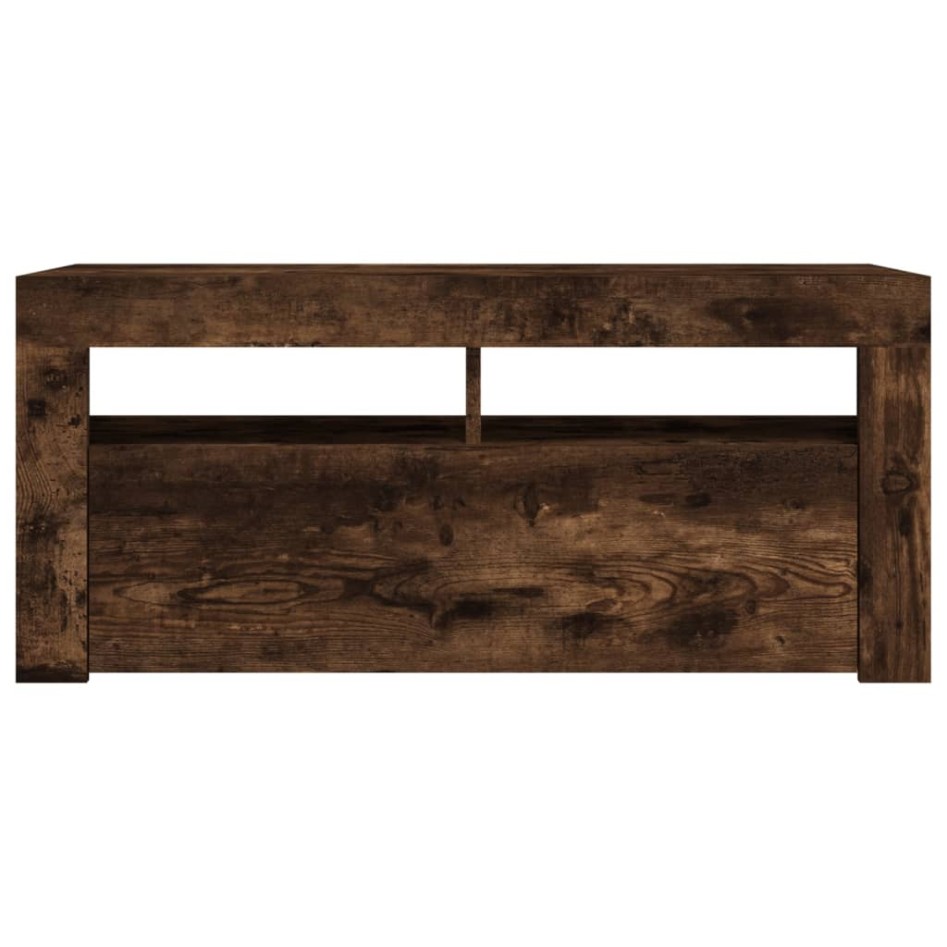 Mueble de TV con luces LED roble ahumado 90x35x40