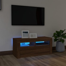 Mueble de TV con luces LED roble marrón 90x35x40