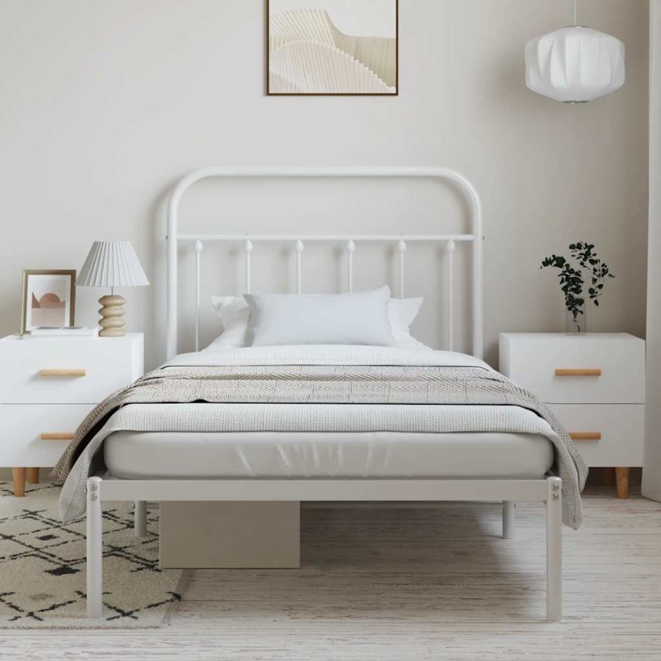 Estructura cama sin colchón con cabecero metal blanco
