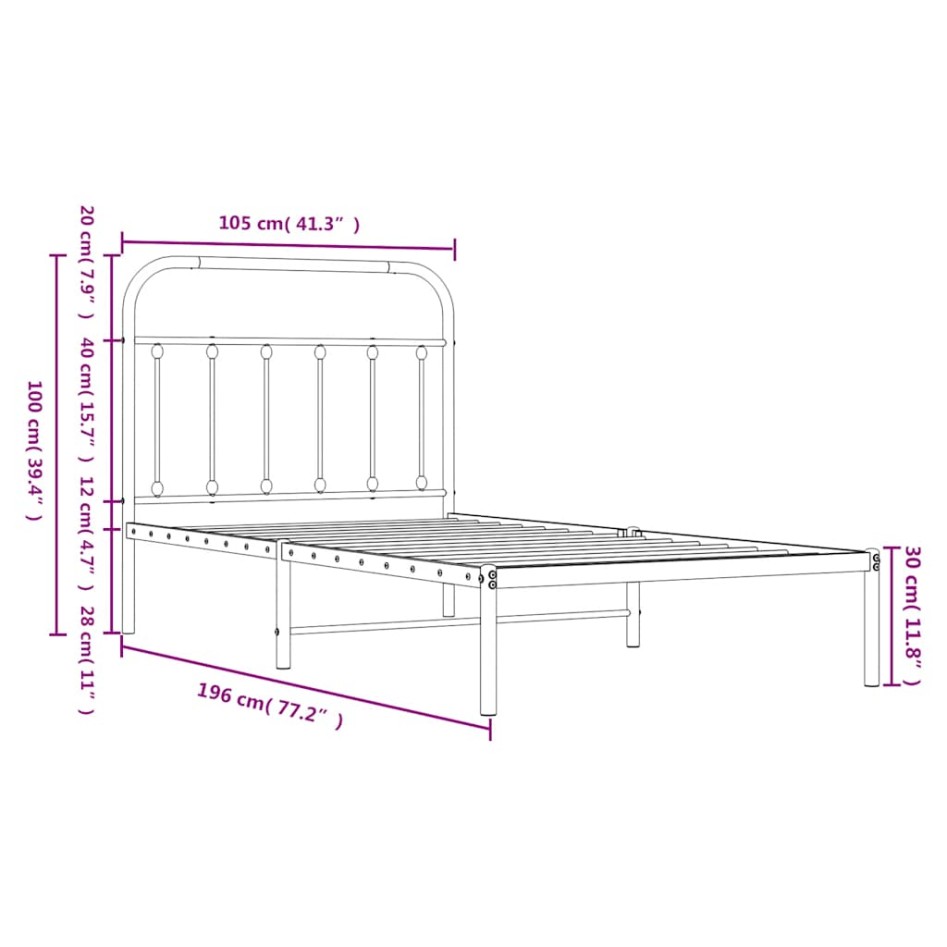 Estructura cama sin colchón con cabecero metal blanco