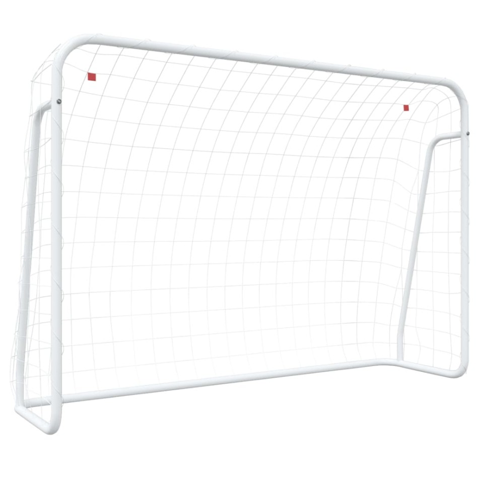 Portería fútbol con red acero y poliéster blanco 214x75x152