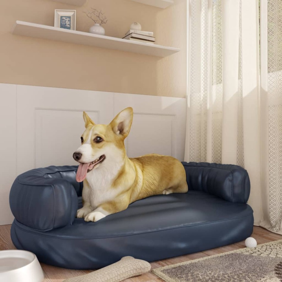 Cama para perros de espuma cuero sintético azul oscuro 88x65