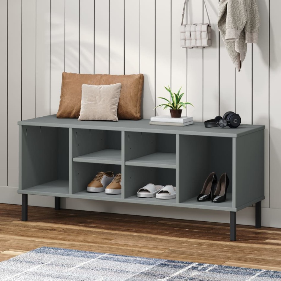 Zapatero con patas metal OSLO madera maciza gris 106x35x45