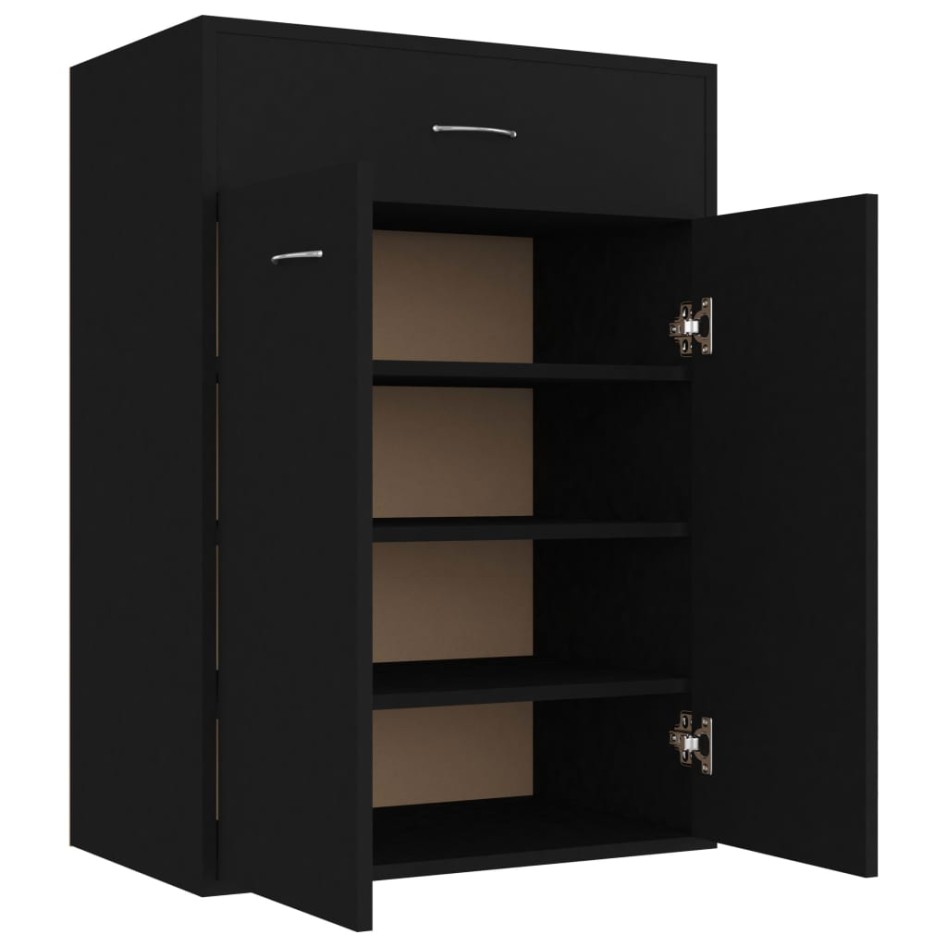Mueble zapatero de madera contrachapada negro 60x35x84