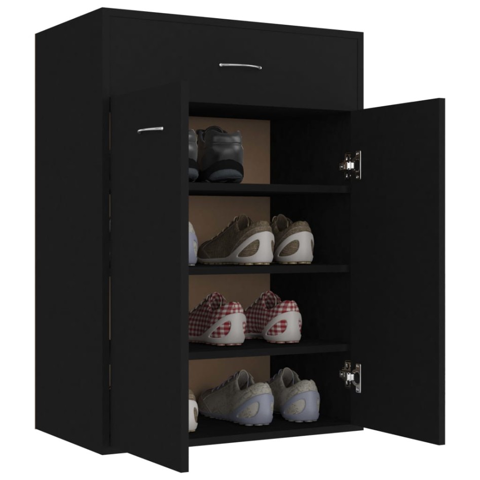 Mueble zapatero de madera contrachapada negro 60x35x84