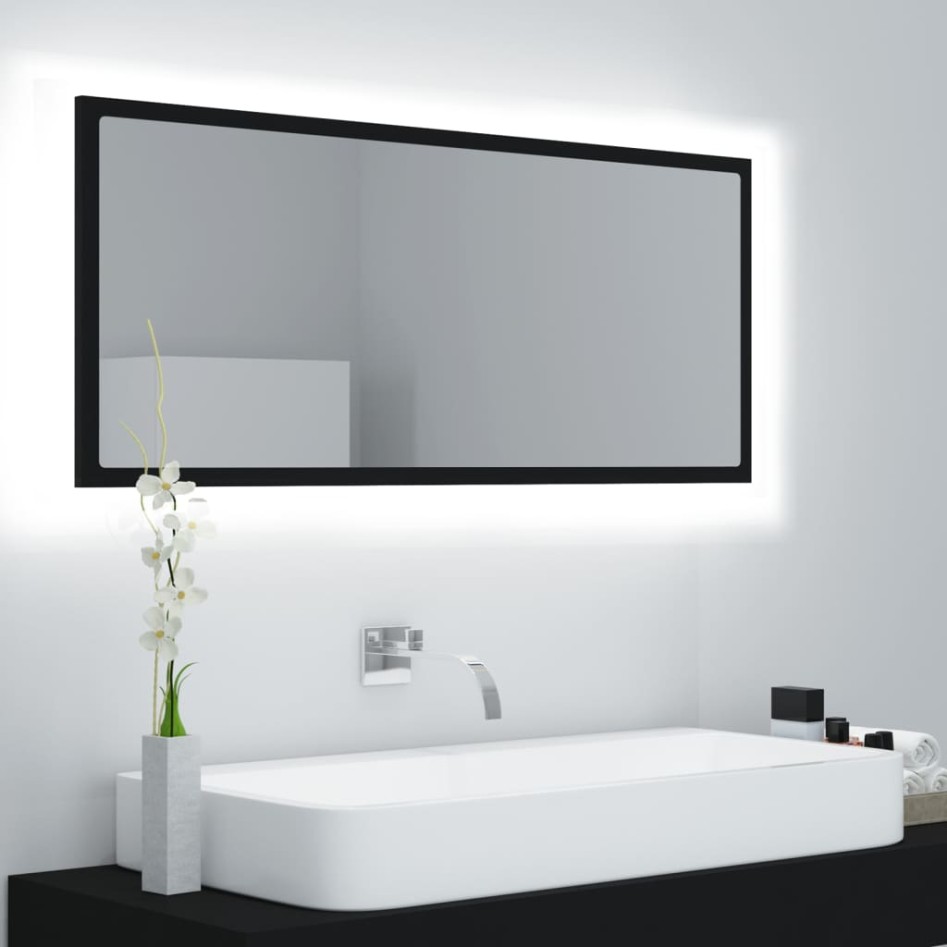 Espejo de baño LED acrílico negro 100x8,5x37