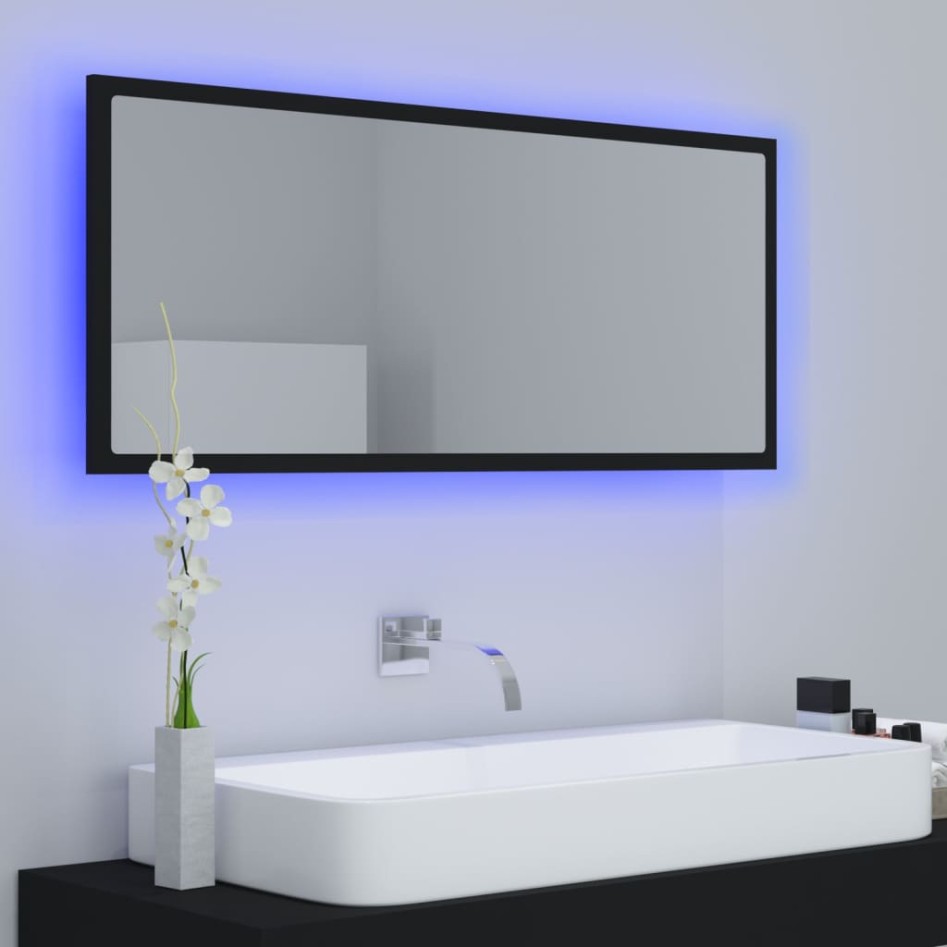 Espejo de baño LED acrílico negro 100x8,5x37
