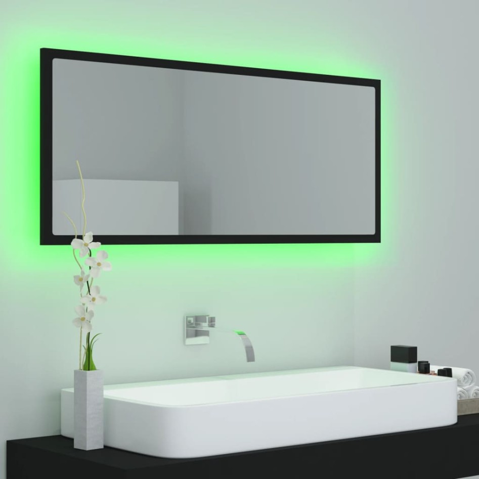 Espejo de baño LED acrílico negro 100x8,5x37
