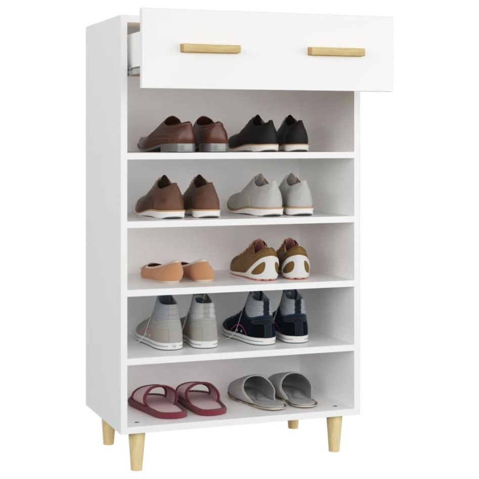 Mueble zapatero de madera contrachapada blanco 60x35x105