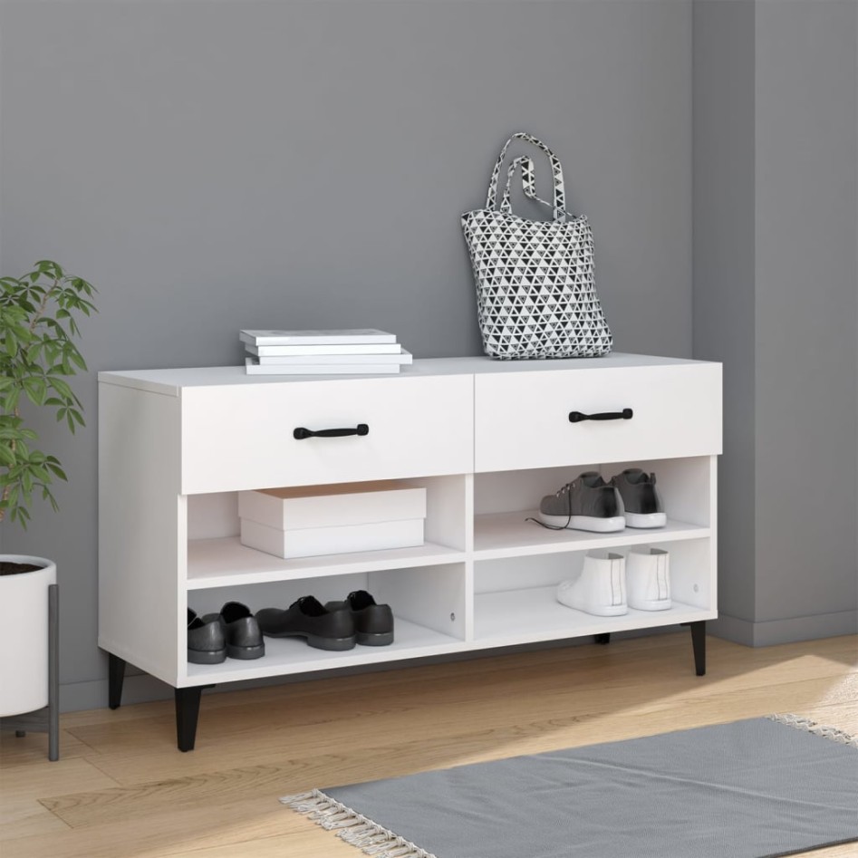 Mueble zapatero madera contrachapada blanco 102x35x55